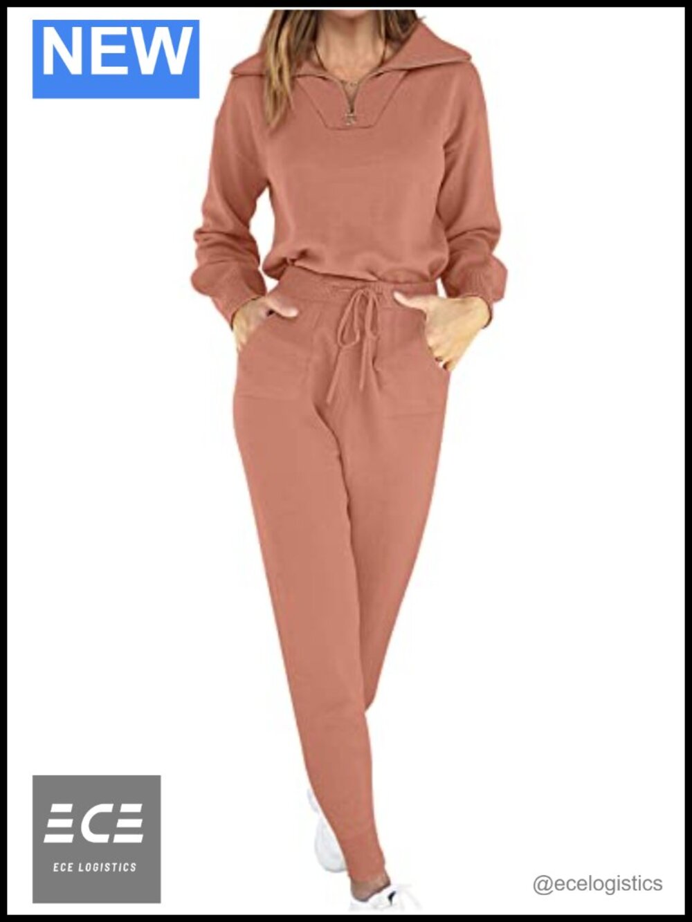 Women's 2 Piece Sweater Lounge Set Zip Pullover Jogger Pants Travel Outfit